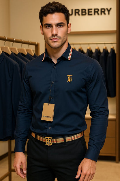 BURBERRY SHIRT COLLAR STRIP BLUE SHIRT