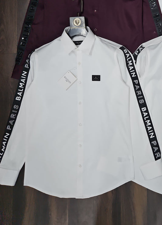 BALMAIN PARIS SIDE STRIPE WHITE SHIRT