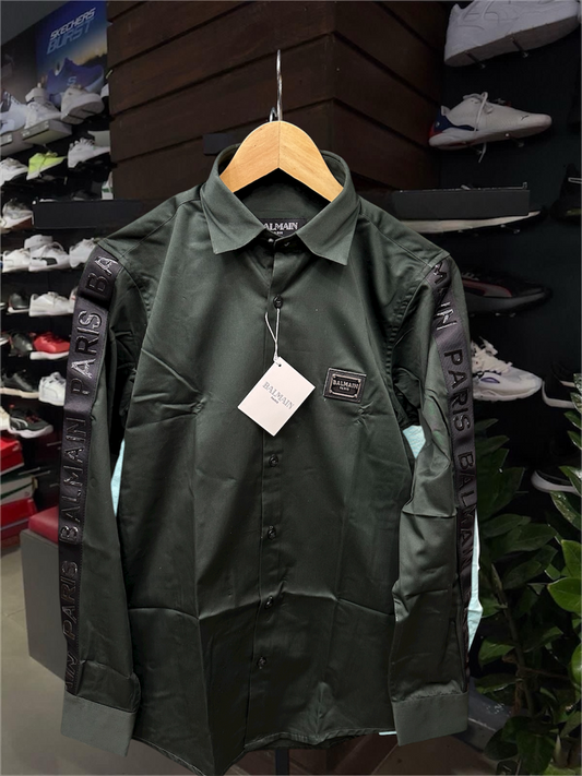 BALMAIN SIDE STRIP GREEN SHIRT