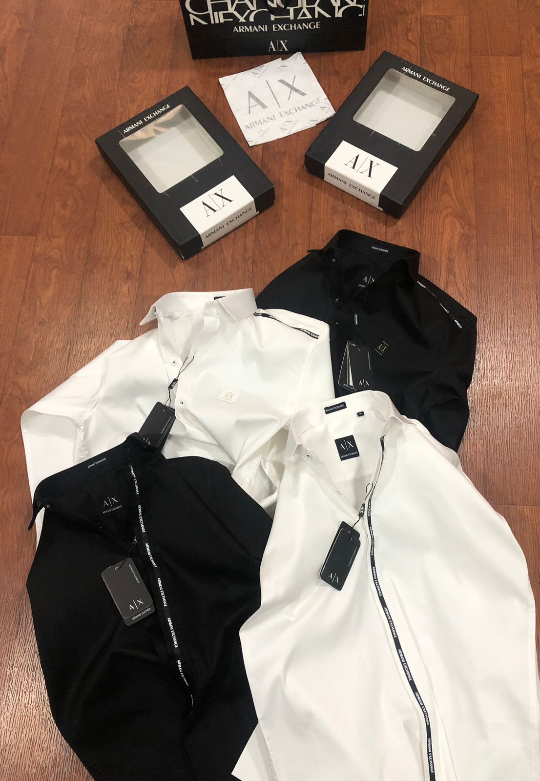 ARMANI EXCHANGE AX FRONT STRIP COLLAR LOGO WHITE SHIRT