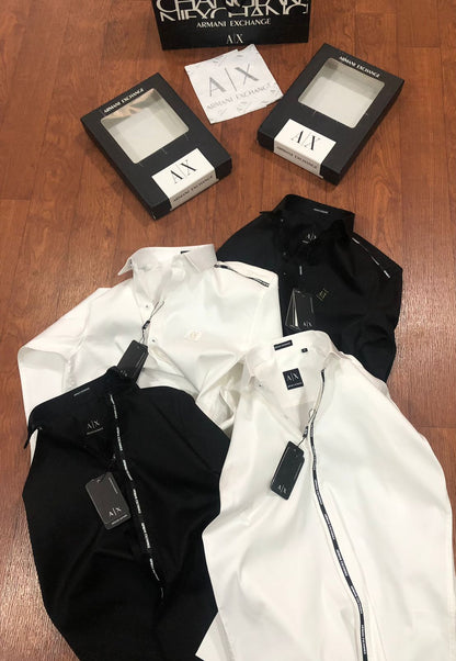 ARMANI EXCHANGE AX FRONT STRIP COLLAR LOGO WHITE SHIRT