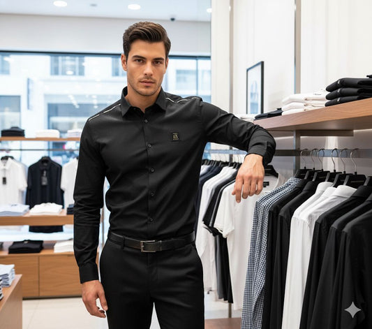 ARMANI EXCHANGE AX SHOULDER STRIP BLACK SHIRT