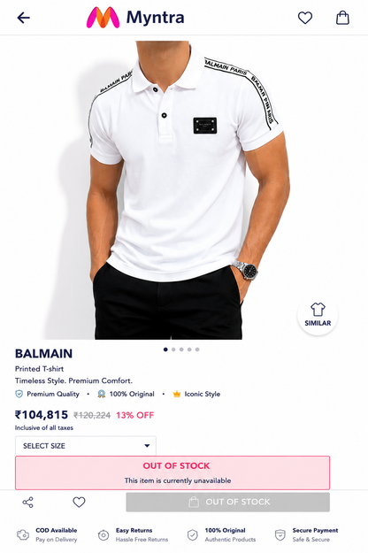 BALMAIN PARIS WHITE COLOUR TSHIRT