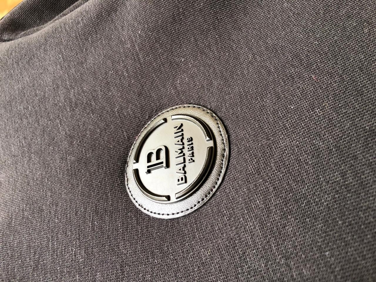 BALMAIN PARIS SLEEVE EMBROIDERY BLACK HOODY