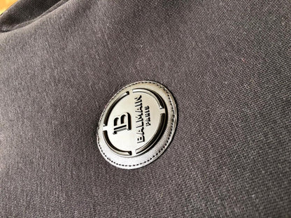 BALMAIN PARIS SLEEVE EMBROIDERY BLACK HOODY