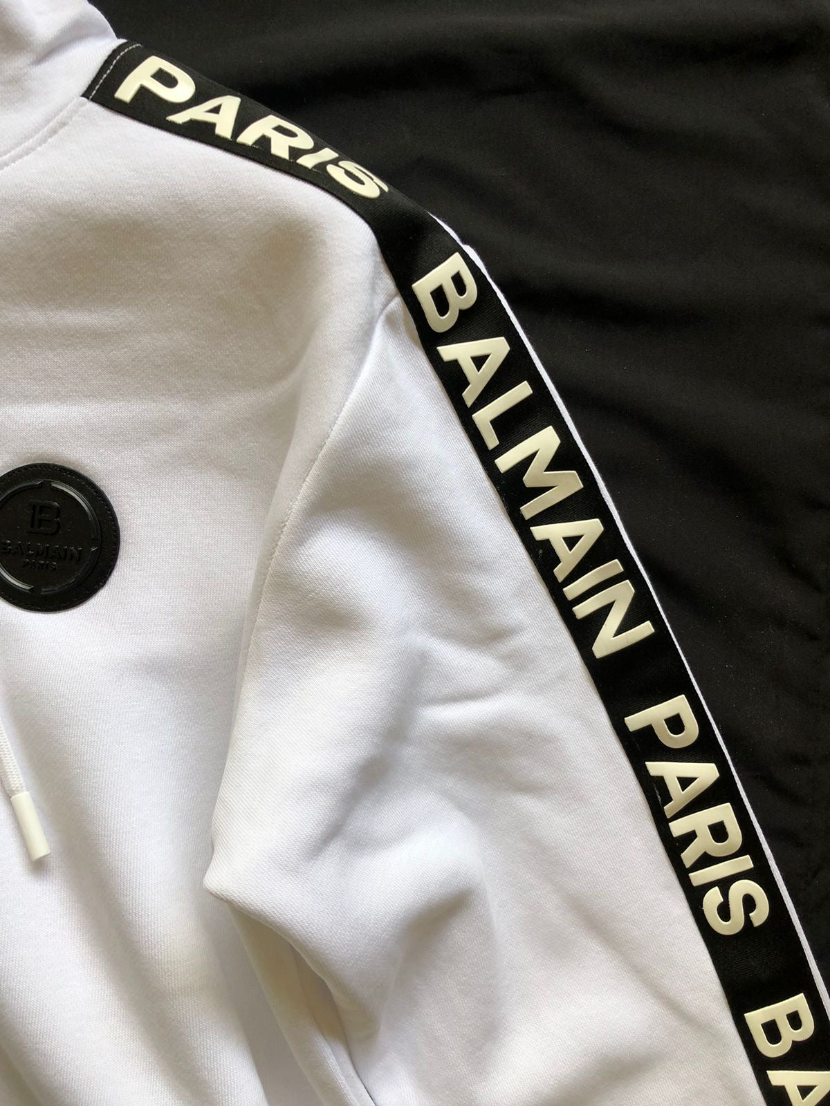 BALMAIN PARIS WHITE SIDE STRIP HOODY