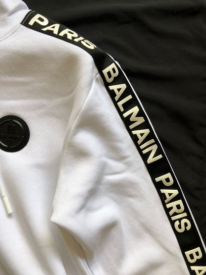 BALMAIN PARIS WHITE SIDE STRIP HOODY