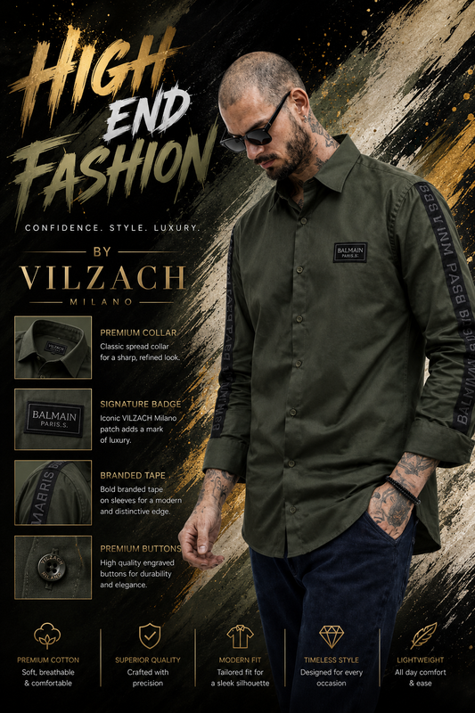 BALMAIN SIDE STRIP BOTTLE GREEN SHIRT