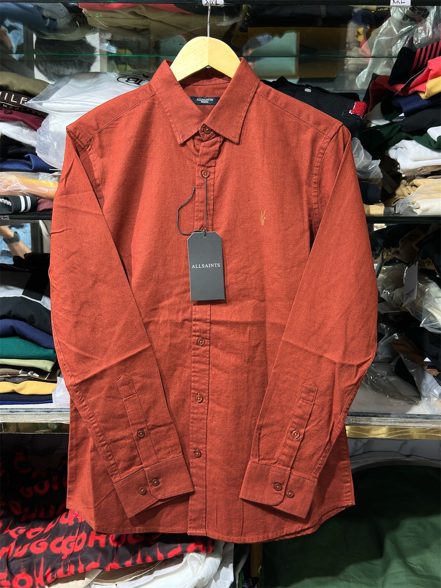 ALL SAINTS LINEN RUST ORANGE SHIRT