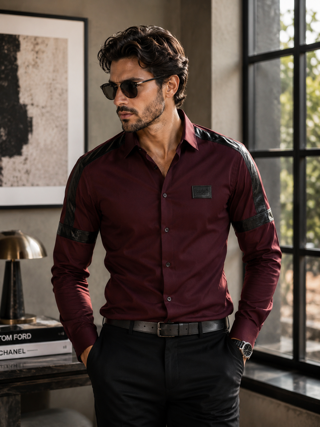 BALMAIN SIDE STRIP MAHROON SHIRT