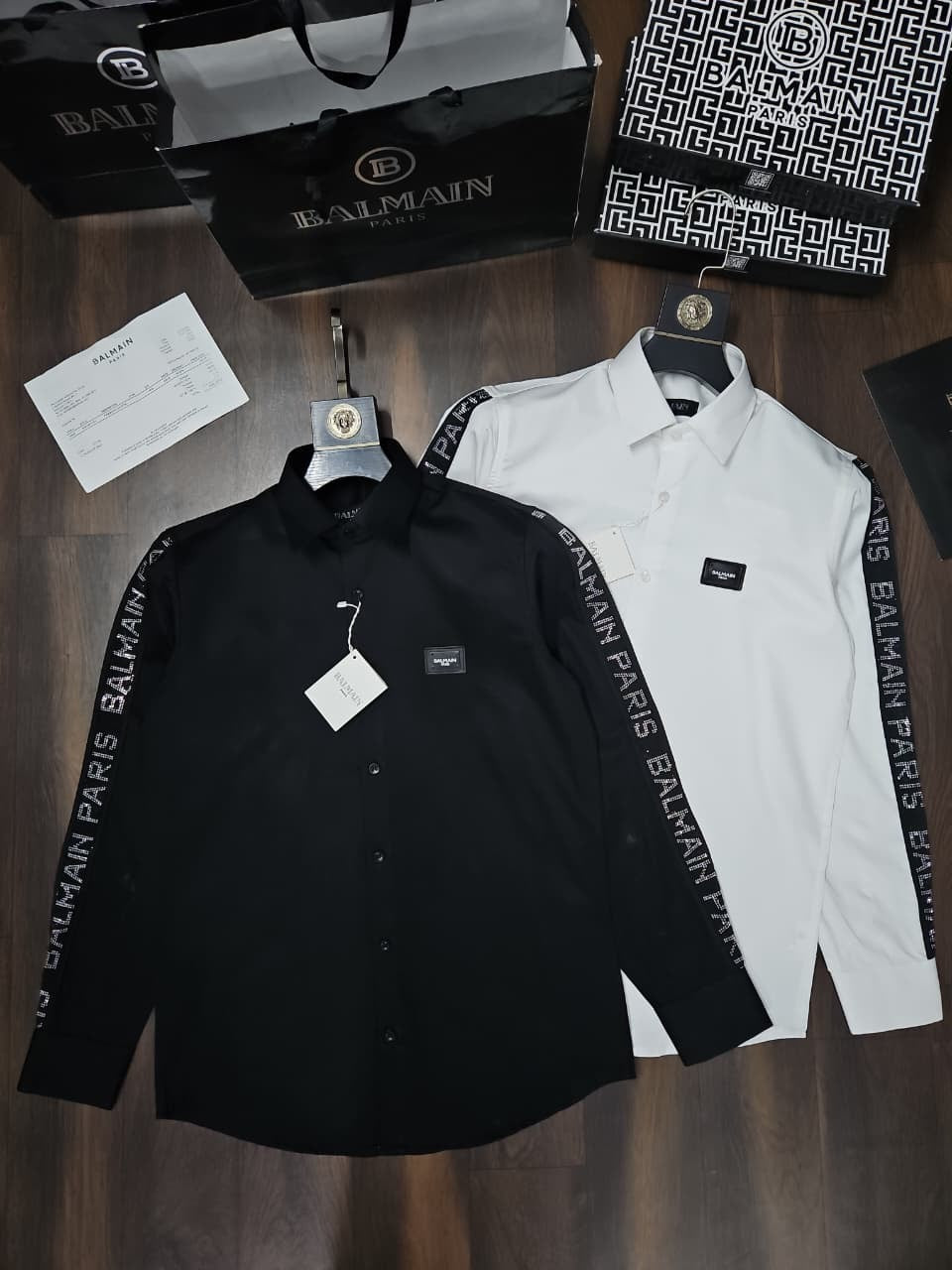 BALMAIN PARIS DAIMOND STRIP BLACK SHIRT