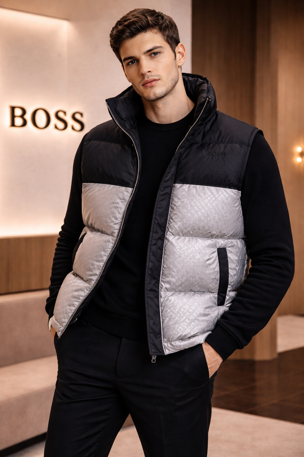 HUGO BOSS SILVER HALF JACKET