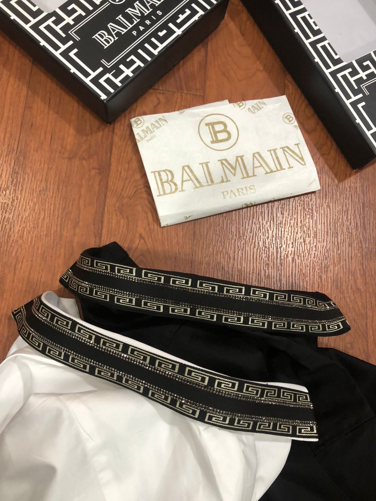 BALMAIN PARIS COLLAR STRIP DAIMOND LOGO BLACK SHIRT