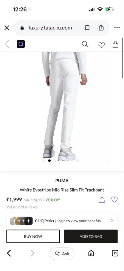 PUMAA TRACK PANT LOWER WHITE