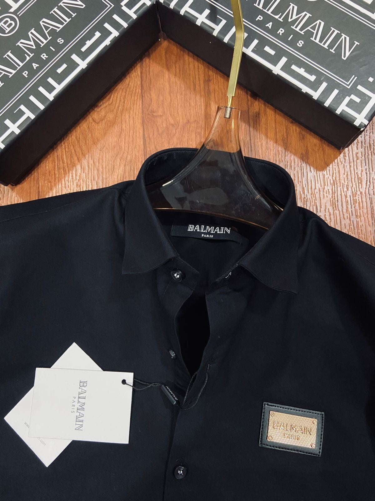 BALMAIN SIDE SLEEVE EMBROIDERY DESIGN BLACK SHIRT