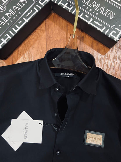 BALMAIN SIDE SLEEVE EMBROIDERY DESIGN BLACK SHIRT