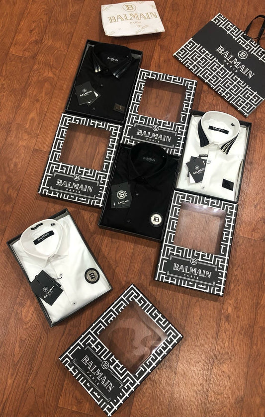 Balmain Paris Black White collar strip shirt