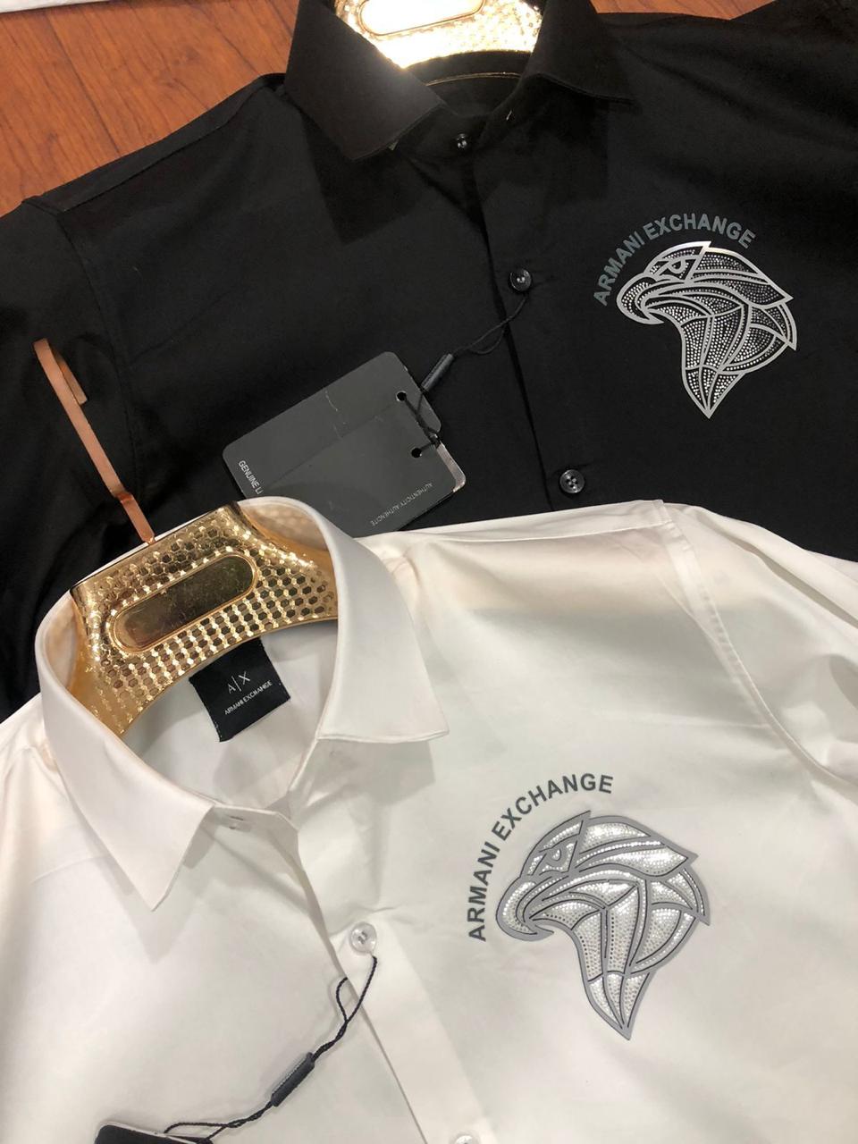 ARMANI EXCHANGE AX FRONT EAGLE DAIMOND PRINT BLACK SHIRT