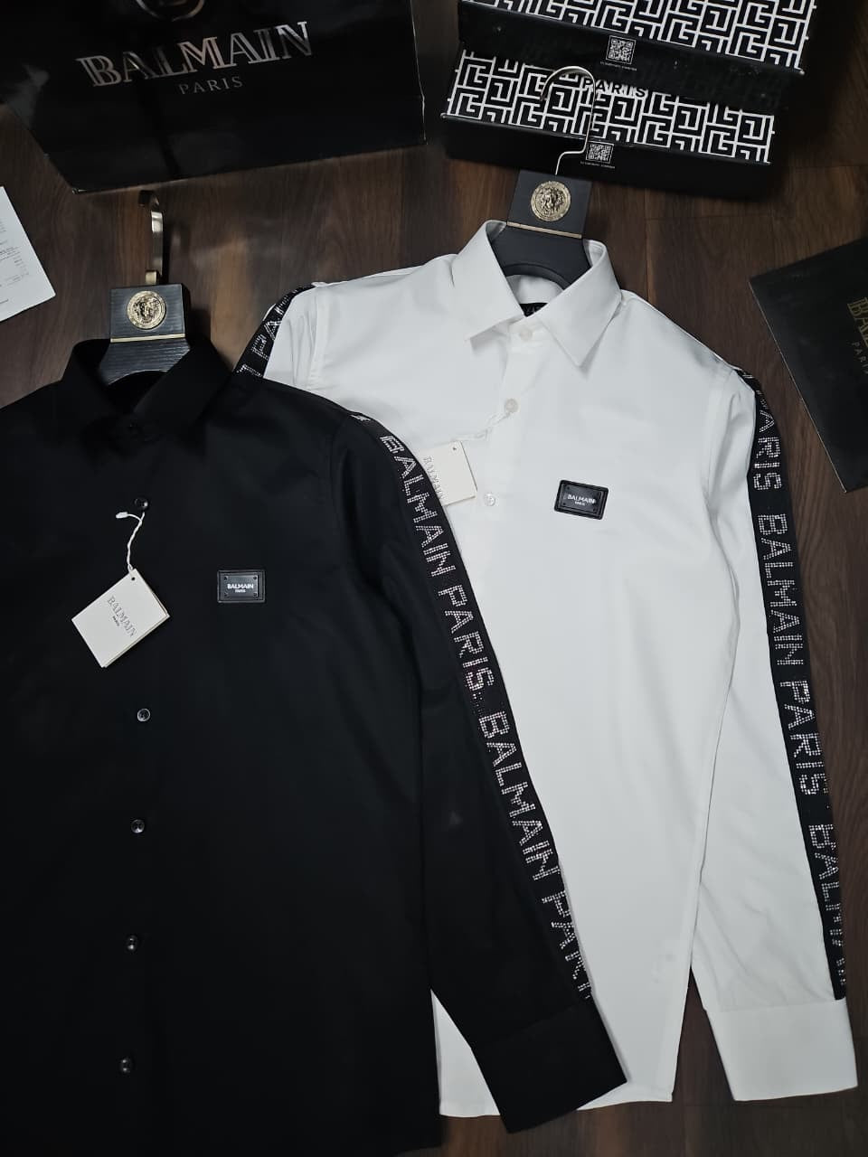 BALMAIN PARIS DAIMOND STRIP BLACK SHIRT