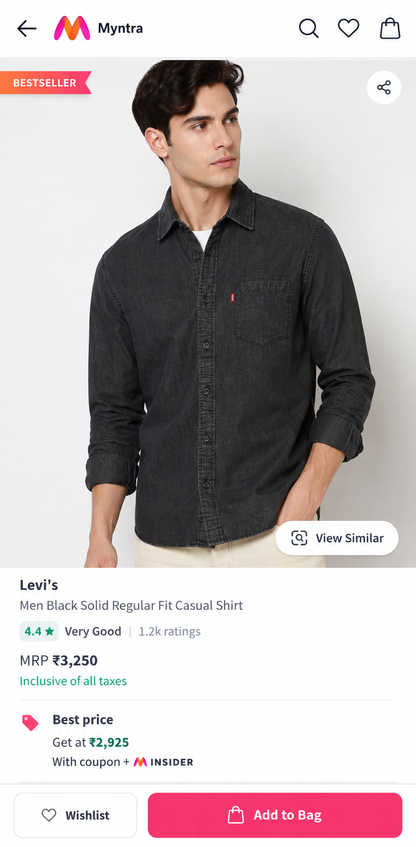 LEVI,s SILKY DENIM CHARCOAL BLACK SHIRT