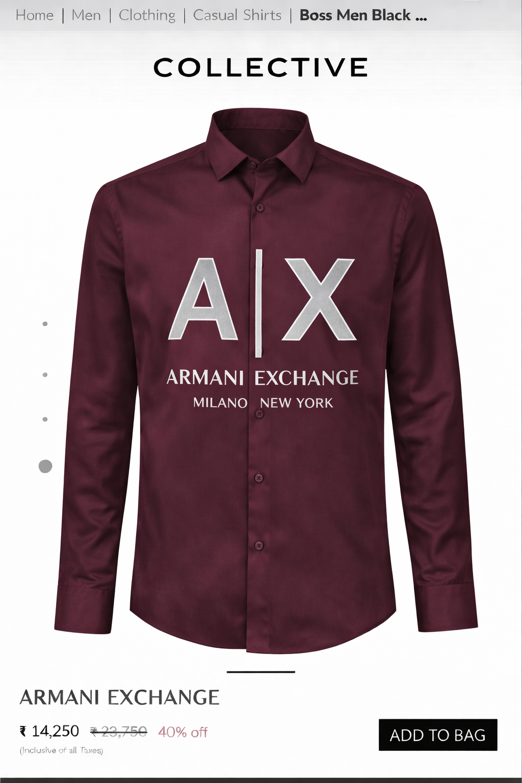 ARMANI EXCHANGE AX VELVET PRINT MAHROON SHIRT
