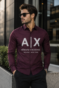 ARMANI EXCHANGE AX VELVET PRINT MAHROON SHIRT