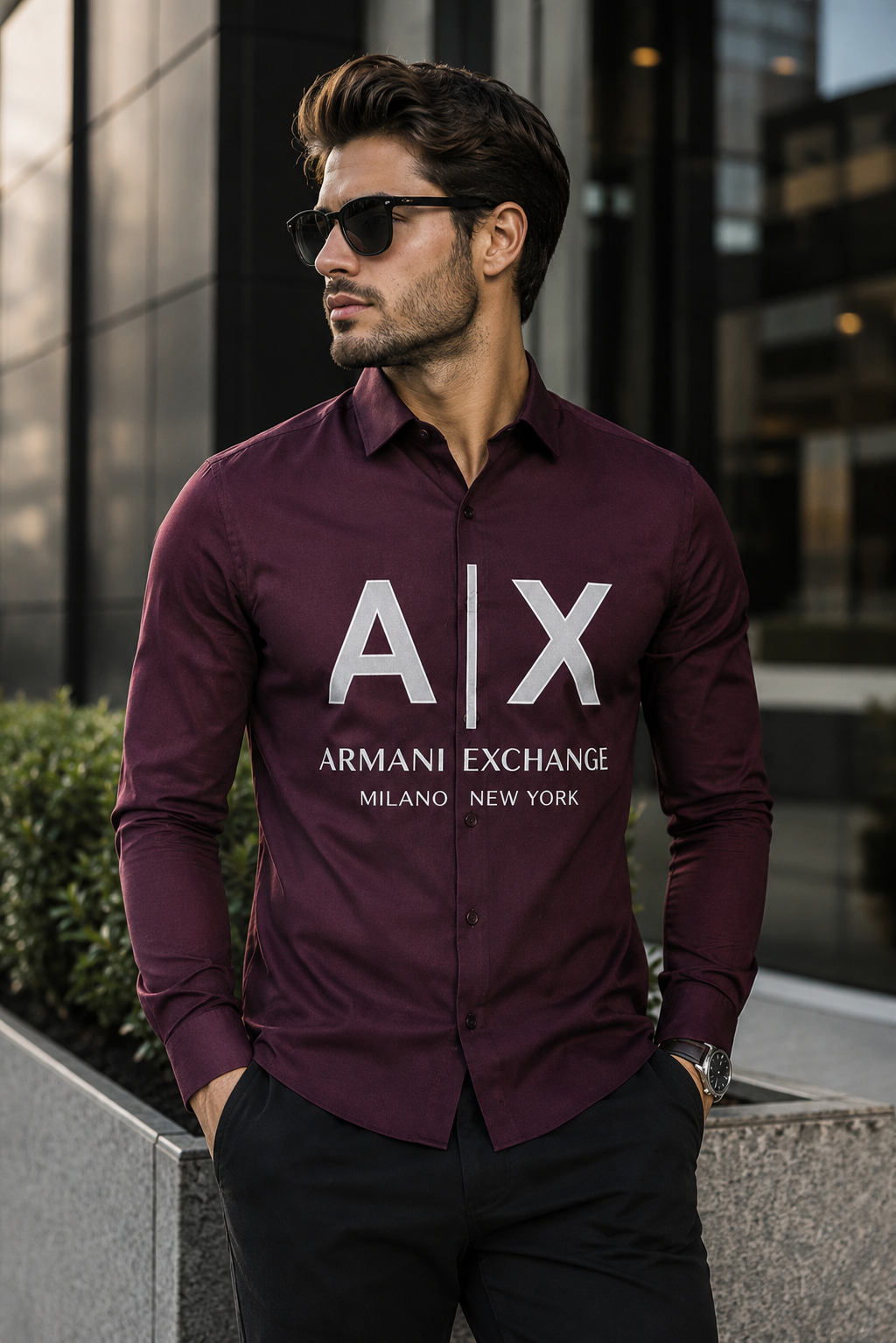 ARMANI EXCHANGE AX VELVET PRINT MAHROON SHIRT