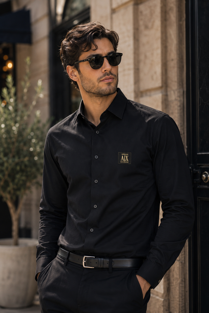 ARMANI EXCHANGE BLACK SHIRT GOLDEN LOGO BIG SIZE