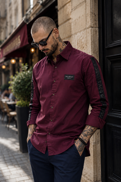 BALMAIN PARIS SIDE STRIP MAHROON SHIRT