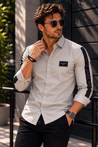 BALMAIN PARIS SIDE STRIP METALLIC STEEL SHIRT