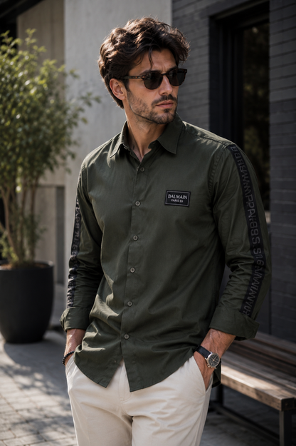 BALMAIN SIDE STRIP GREEN SHIRT