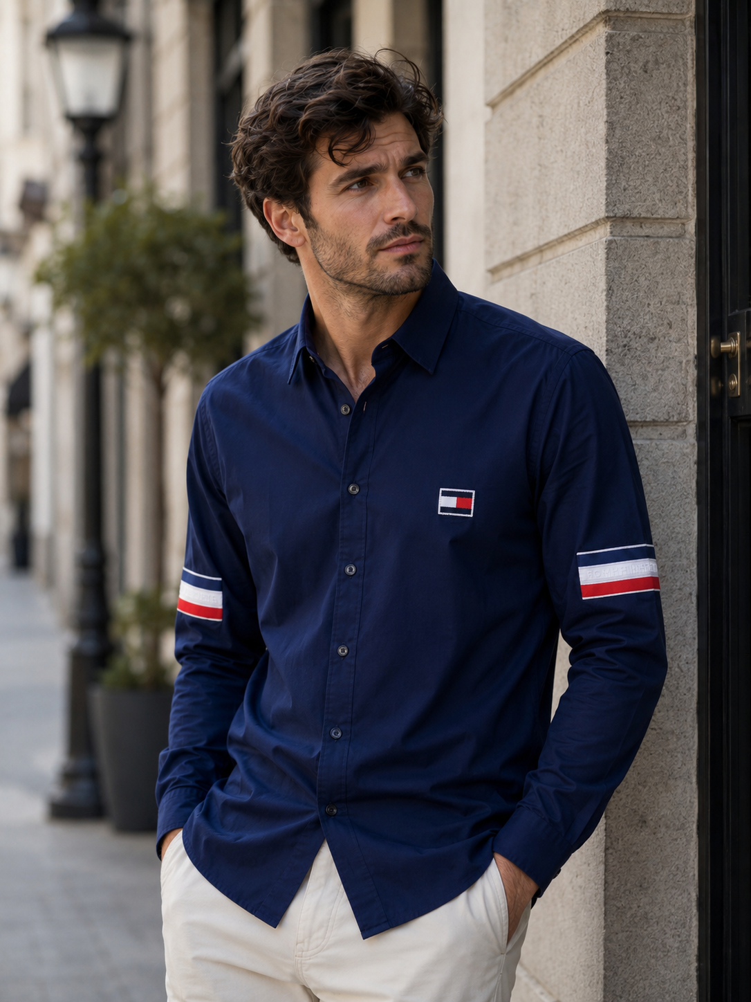 TOMMY HILFIGER SIDE STRIP BIG SIZE NAVY BLUE SHIRT