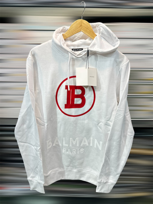 BALMAIN PARIS MEN'S PREMIUM WHITE HOODIE