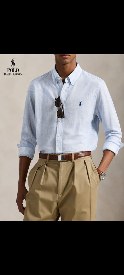 RL POLO LINEN ICE BLUE SHIRT