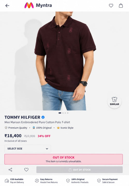 TOMMY HILFIGER MAROON TSHIRT