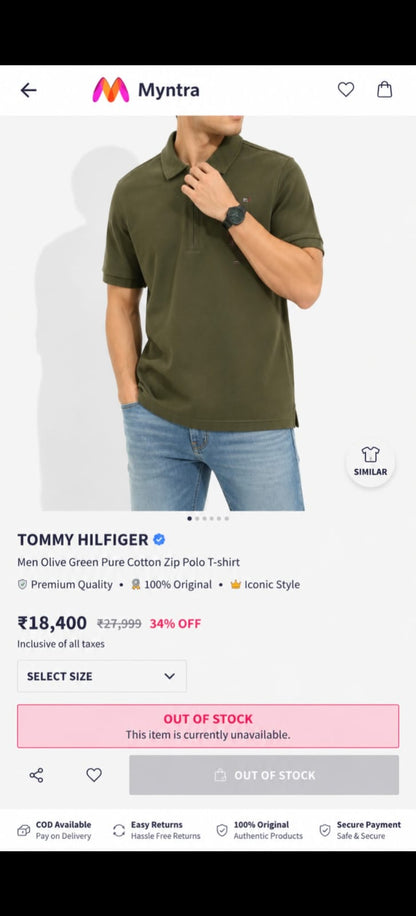 TOMMY HILFIGER OLIVE GREEN COLOUR TSHIRT