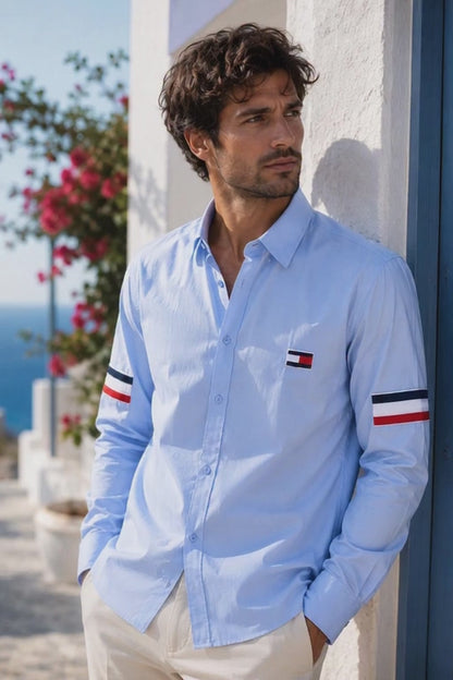 TOMMY HILFIGER SIDE STRIP BIG SIZE SKY BLUE SHIRT