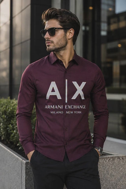 ARMANI EXCHANGE AX VELVET PRINT MAHROON SHIRT