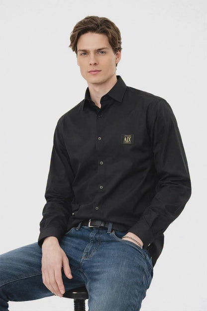 ARMANI EXCHANGE BLACK SHIRT GOLDEN LOGO BIG SIZE