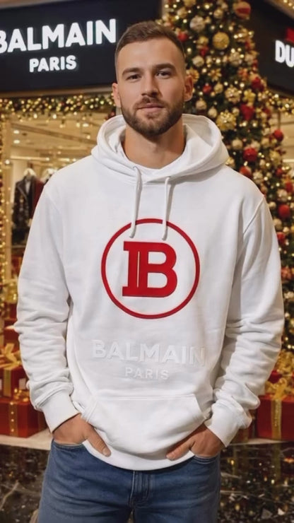 BALMAIN PARIS WHITE HOODY