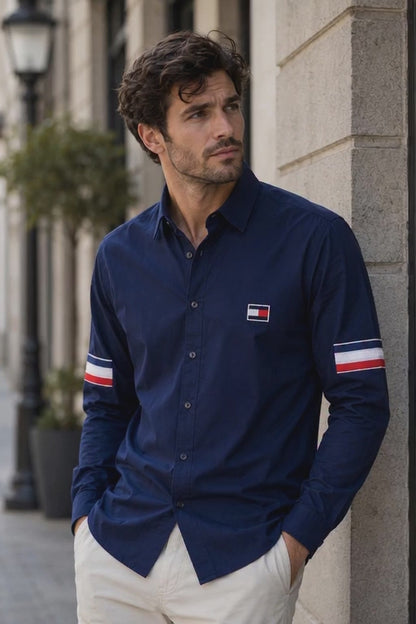 TOMMY HILFIGER SIDE STRIP BIG SIZE NAVY BLUE SHIRT