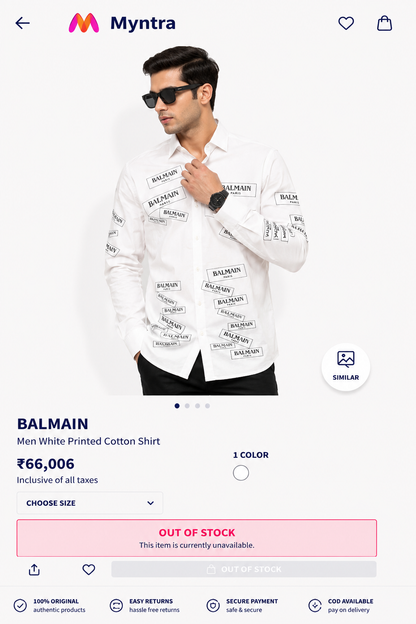 BALMAIN WHITE/ BLACK PRINT COLOUR SHIRT