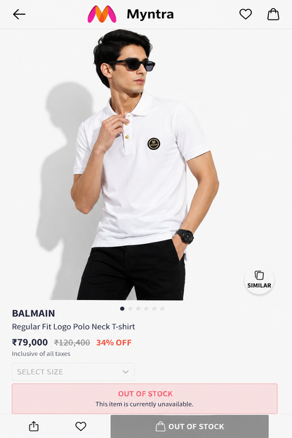 BALMAIN PARIS WHITE COLOUR TSHIRT
