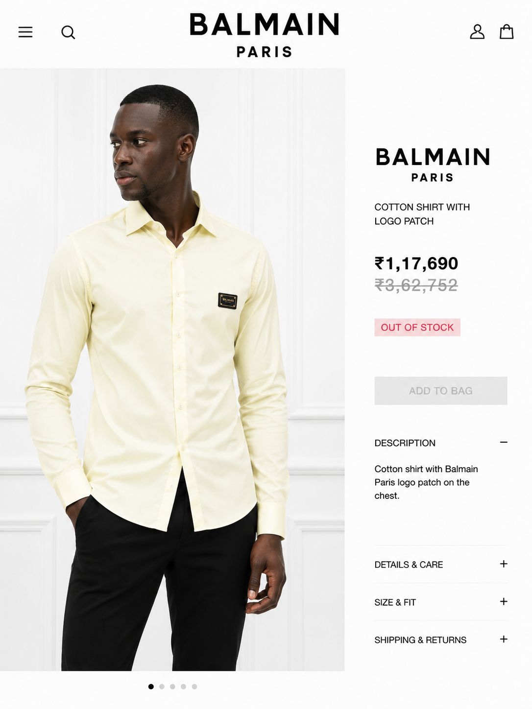 BALMAIN PARIS FRONT METAL LOGO AND LEATHER PATCH LIGHT YELLOW SHIRT BIG SIZE