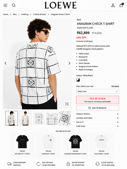 LOEWE IMPORTED LUXURY HIGH QUALITY WHITE TSHIRT