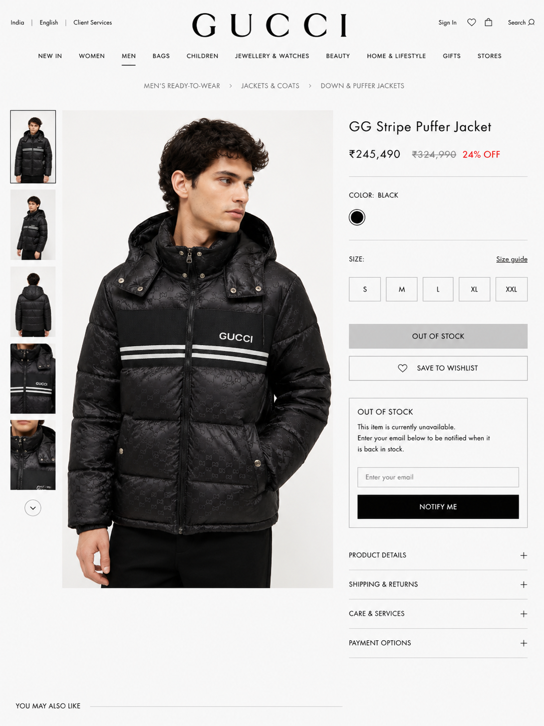 GUCCI MEN'S PREMIUM PUFFER JACKET