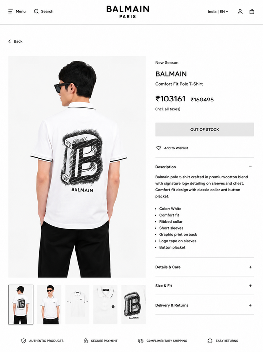 BALMAIN PARIS WHITE TSHIRT