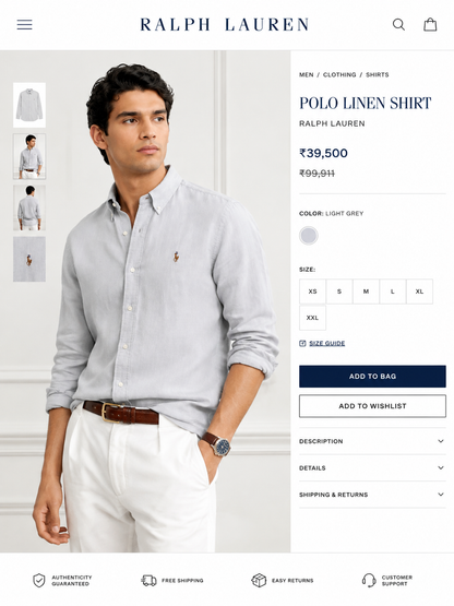 POLO RALPH LAUREN LINEN LIGHT GREY SHIRT