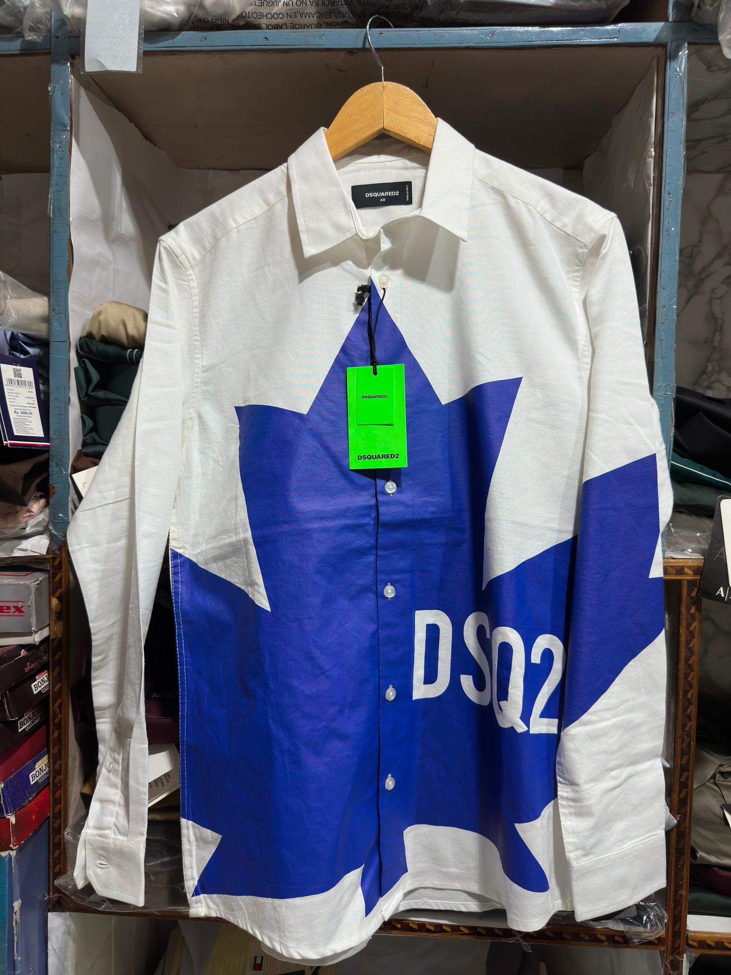 DSQUARED2 WHITE/ROYAL BLUE COLOUR SHIRT
