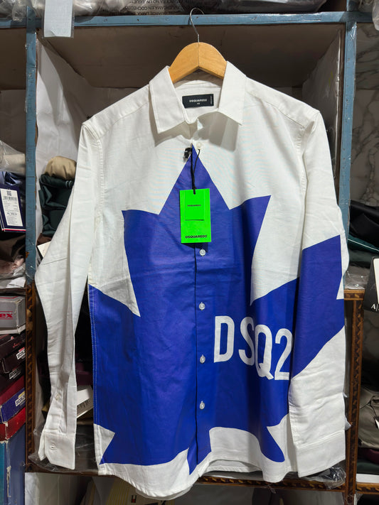 DSQUARED2 WHITE/ROYAL BLUE SHIRT
